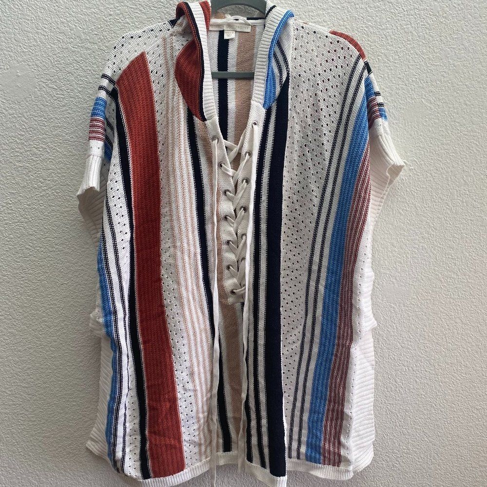 Boston Proper Poncho Sweater Hooded Knit Size Small Medium Multi-Color Oversized